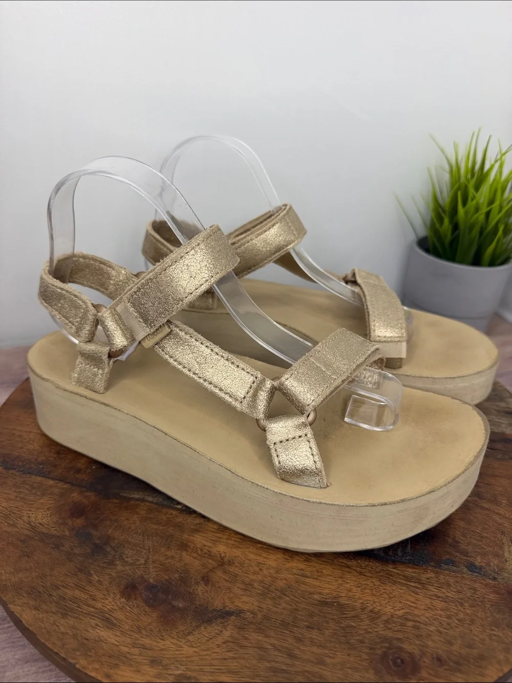 Teva Metallic Gold Platform Sandals - Size: 10
